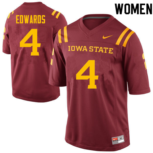 Iowa State Cyclones Women's #4 Evrett Edwards Nike NCAA Authentic Cardinal College Stitched Football Jersey DA42X83PU